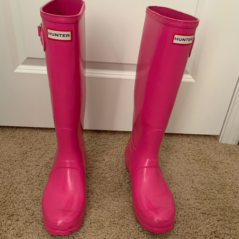 Pink hunter rain boots